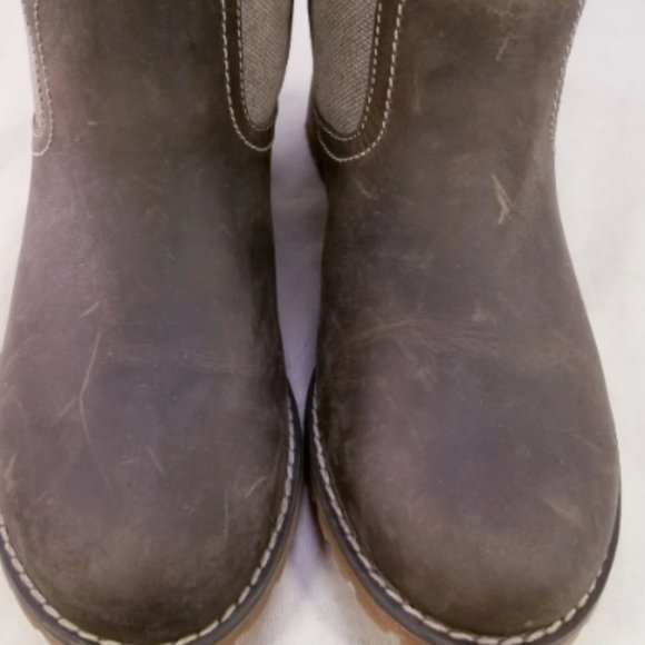 TIMBERLAND WOMEN BOOTS BROWN LEATHER GRAY CANVAS MOTORCYCLE COMBAT BOOTS SZ 7.5 - Picture 7 of 9